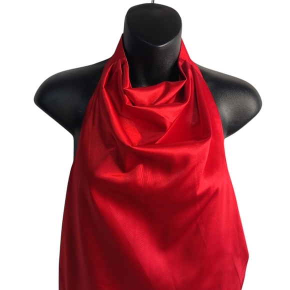 GB Women's Red Social Cowl Halter Neck Satin Mini Dress Size 11 NWT - Picture 4 of 9